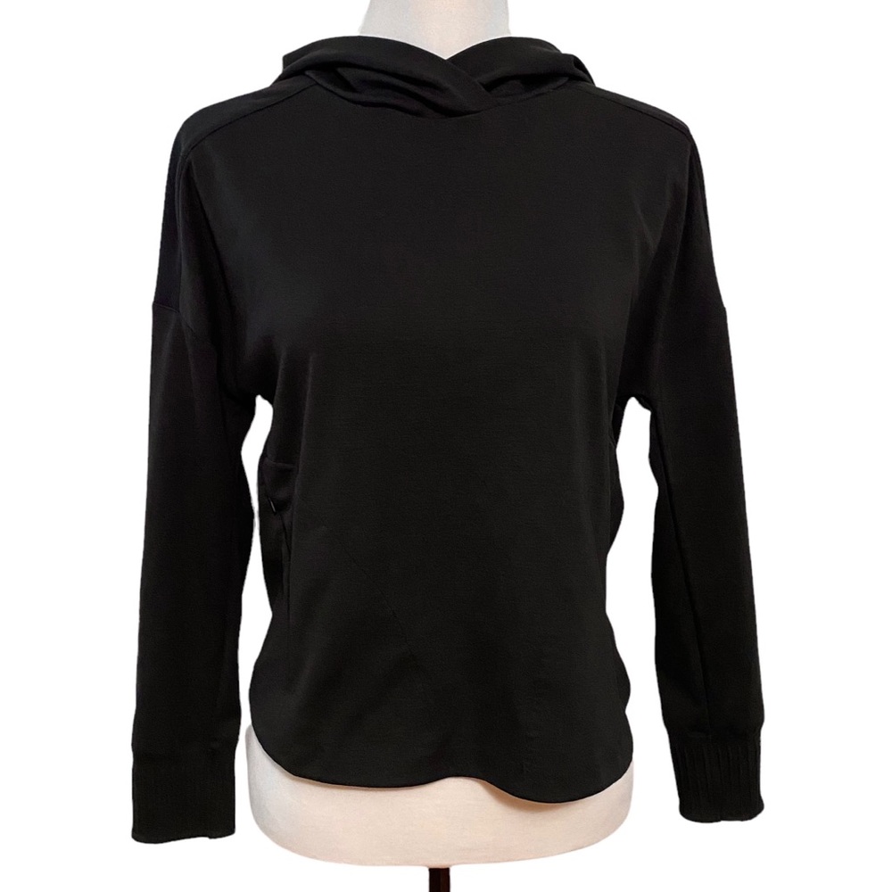 Lululemon Athletica Split Out Hoodie Black 6/S Open Tie Back Cropped Sweatshirt - Picture 4 of 15